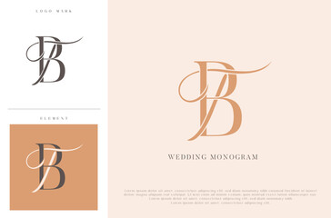Elegant wedding monogram TB initials with calligraphic flourish