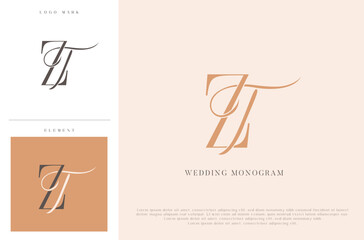 Elegant wedding monogram TZ initials with calligraphic flourish