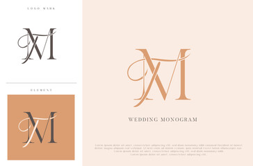 Elegant wedding monogram TM initials with calligraphic flourish