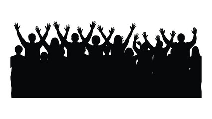 Naklejka premium Excited crowd silhouette with raised hands isolated on white background, Vector