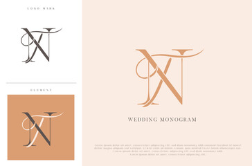 Elegant wedding monogram TN initials with calligraphic flourish