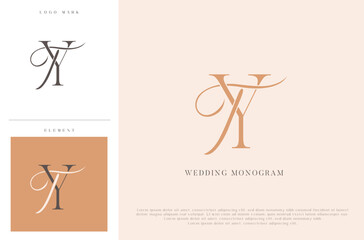 Elegant wedding monogram TY initials with calligraphic flourish