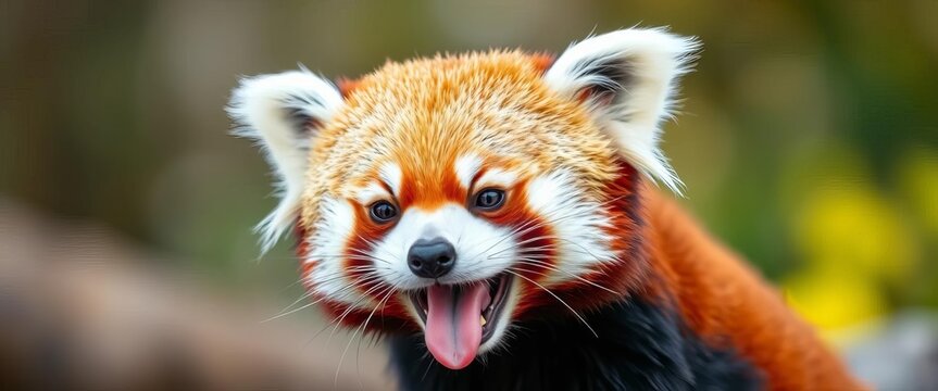 Playful red panda with a silly expression, showing its tongue, adorable, portrait