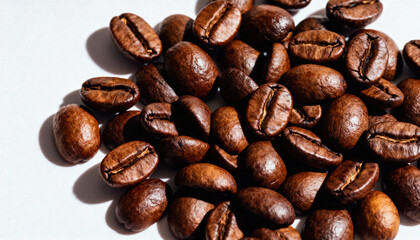 Close-up of Dark Roasted Coffee Beans Pile with Dramatic Shadow