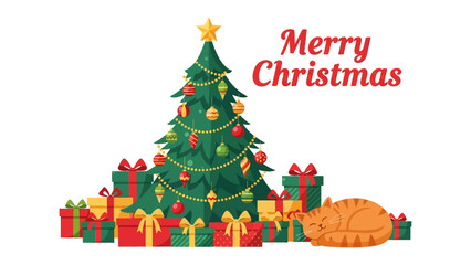 Christmas Celebration: A vibrant scene of holiday cheer, with a decorated Christmas tree, wrapped gifts, and a cozy cat, symbolizing the warmth and joy of the season.