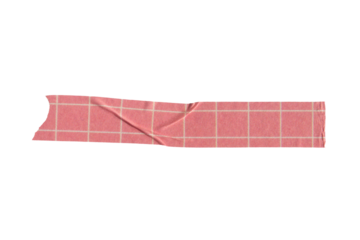 Ripped torn paper adhesive red grid pattern washi tape on transparent background