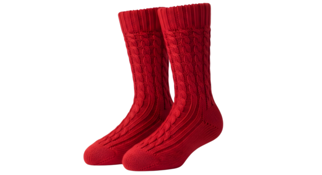 Socks with red cable knit pattern isolated on transparent background - Powered by Adobe