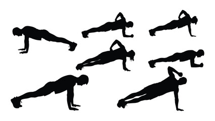 Plank exercise silhouettes isolated on white background, Vector