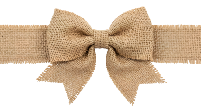 Burlap ribbon bow isolated on transparent background