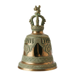 Antique bronze bell with intricate carvings isolated on transparent background