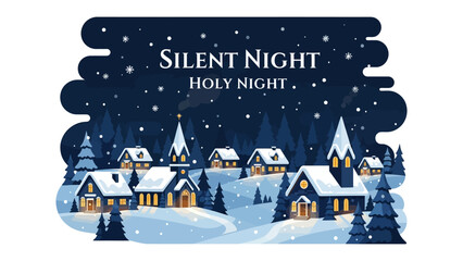 Silent Night Illustration: A serene, digitally crafted depiction of a tranquil winter scene, with snow-covered rooftops, illuminated windows, and a peaceful ambiance.