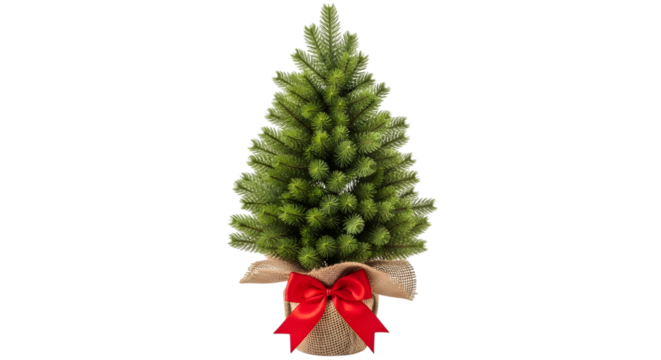 Christmas tree with red ribbon isolated on transparent background