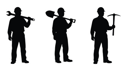Worker silhouettes with various tools isolated on white background, Vector