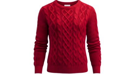 Sweater, red cable knit pullover isolated on transparent background