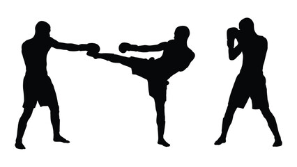 Combat sports silhouettes isolated on white background, Vector