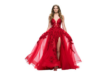 Fototapeta premium Red Gown Fashion Elegance on white background