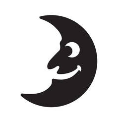 A black silhouette of a crescent moon with a smiling face, representing mystery and nighttime charm. This minimalist moon design adds a whimsical and slightly spooky touch, making it perfect for Hallo