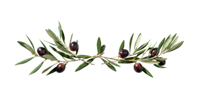 Olive Branch with Black Olives and Green Leaves Isolated on White Background 4.