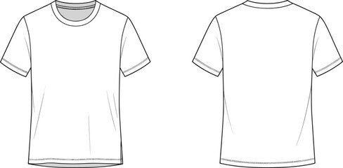 Basic t-shirt design, short sleeve tee template, unisex casual wear, clothing fashion outline, CAD drawing flat vector illustration, apparel sketch