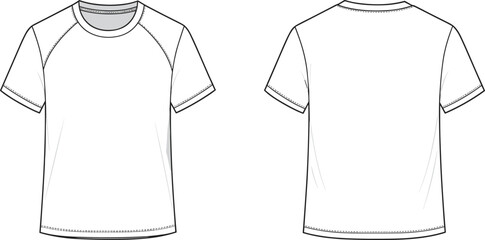 T-shirt fashion design, short sleeve tee template, casual apparel style, unisex clothing outline, CAD drawing flat vector illustration, garment sketch