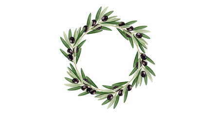 Olive Branch Wreath with Black Olives on White Background 1.