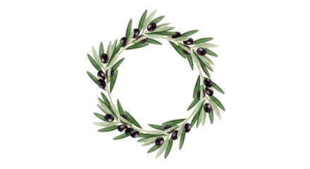 Olive Branch Wreath with Black Olives on White Background 1.