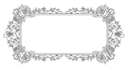 Ornate floral rectangular frame with roses and lilies