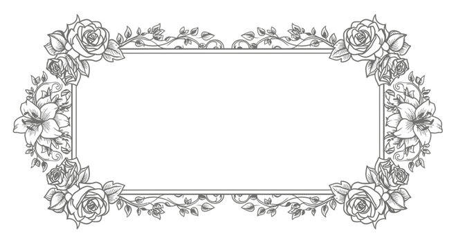 Ornate floral rectangular frame with roses and lilies