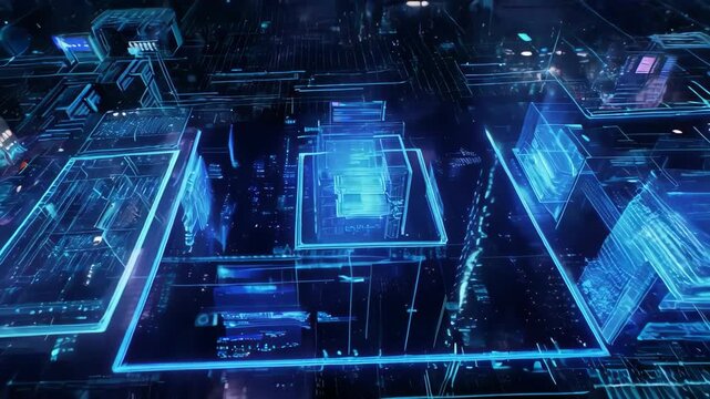 Repr&eacute;sentation futuriste d&rsquo;un r&eacute;seau num&eacute;rique et technologique