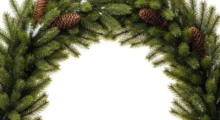 Fir branches with pinecones and snow isolated on transparent background