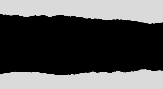 Torn paper effect revealing a black void on a light gray background
