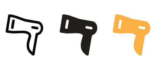 Stylized hair dryer icons for beauty salon promotions and branding, essential grooming tools for modern lifestyle, simple vector shapes in trendy colors