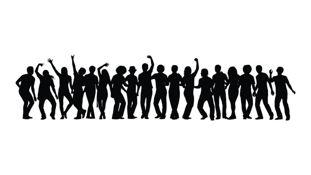 Group of dancing people silhouettes isolated on white background, Vector