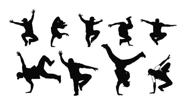 Breakdance dancers silhouettes collection isolated on white background, Vector