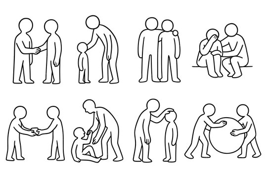 Simple line art showing compassion and support among people