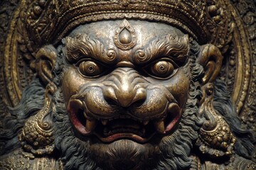 Fototapeta premium Narasimha: Traditional Indian God Idol Representing the Vishnu Avatar in Rich Cultural Essence