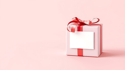 Beautiful Wrapped Present with Pink Ribbon on Minimal Pastel Scene