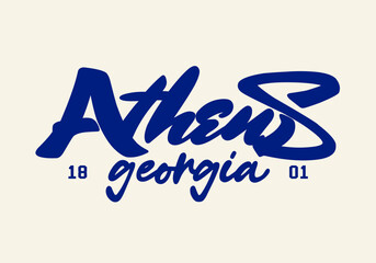 Vintage Elegant Script Typography Athens Georgia State T-shirt, and Poster Design Minimalist Motivation Apparel - Vector