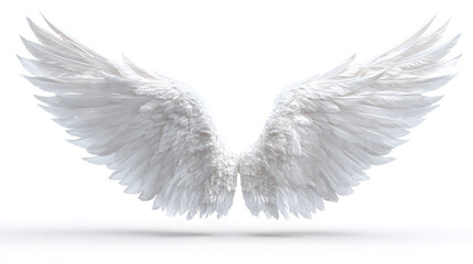 Fototapeta premium Majestic White Feathered Angel Wings isolated on white background