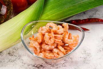 Shrimps cocktail in the bowl