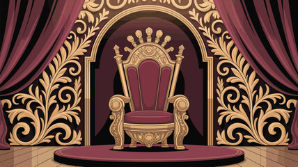 Ornate Royal Golden Throne Red Cushion Luxury Interior Design Vector