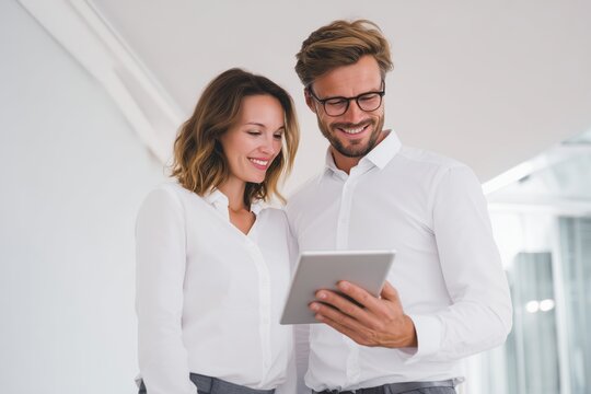 Business Meeting Between Colleagues in a Modern Office Technology Collaboration Professional Environment Positive Interaction
