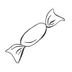 Vector black and white illustration of candy. The graphic is drawn by hand using ink. Suitable for design of Christmas, holiday cards, birthday decoration, invitations, packaging. 