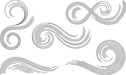 Fototapeta premium Abstract Swirl Line Art Vector Design Elements Isolated on White Background