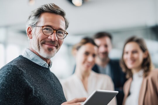 Business and Tech Collaboration Professional Tablet Usage in a Modern Office Environment