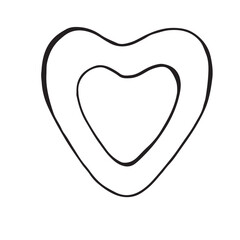 Heart-shaped candy, black and white vector illustration. This festive lollipop is hand-drawn in doodle style. Perfect for holiday designs, New Year's cards, invitations, birthday, and Valentine's Day