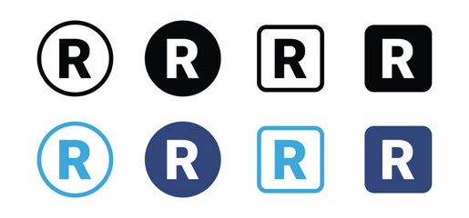 Registered trademark icon set, epresents Registered Brand, Legal Trademark Protection, Intellectual Property Rights, or Official Brand Ownership , vector illustration .