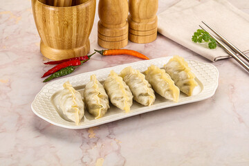 Japanese steamed Gyoza stuffed dumplings