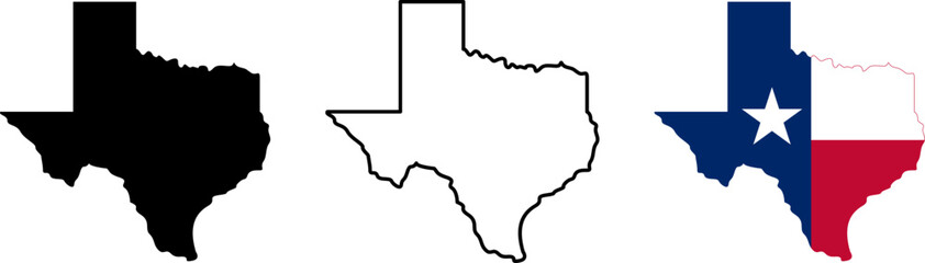 Texas state outline in black white and flag colors © mohammad