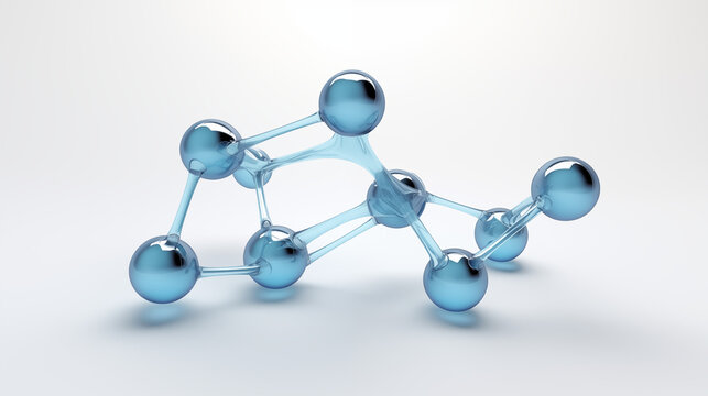 A molecular structure with blue spheres connected by transparent rods on a white background